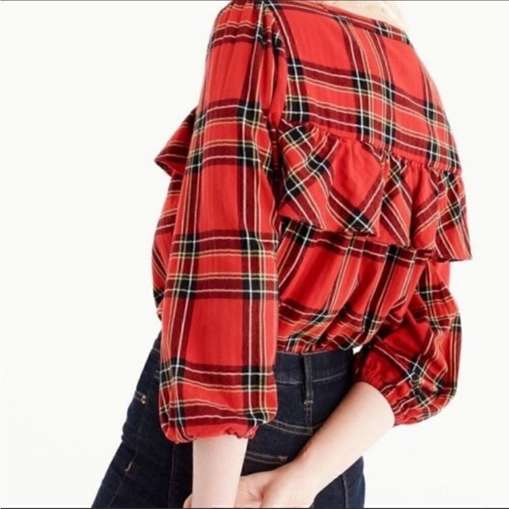 J.crew plaid flannel ruffle top - Picture 2 of 14